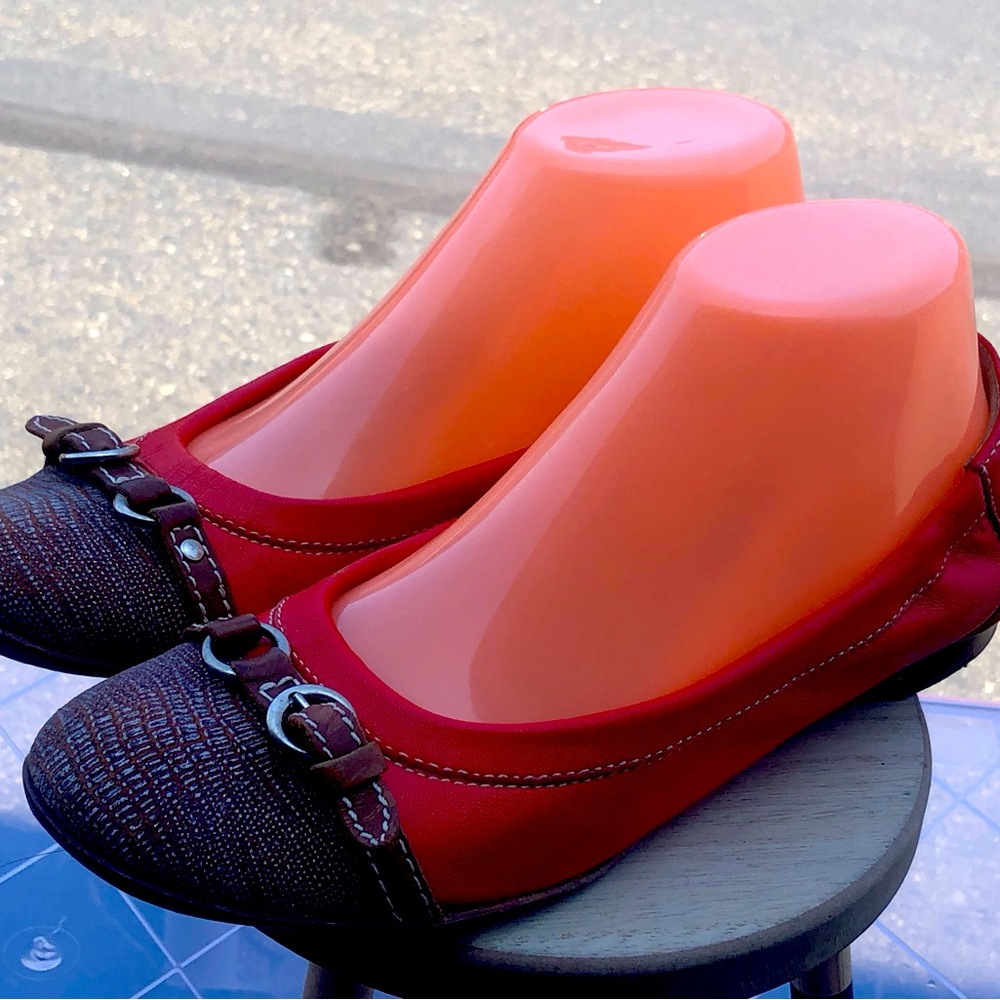 AGL Ballet Flats Orange Brown Croc Cap Toe Leather Slip On Shoes Size 37/6.5US
